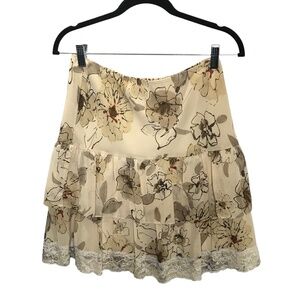 Terranostra Floral Tiered Skirt Lace Hem Neutral Boho Size S
